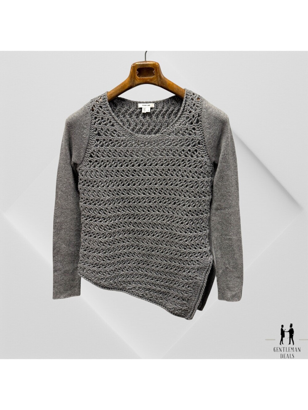 Helmut Lang Wool Cashmere Asymmetrical Gray Open Knit Sweater S Small